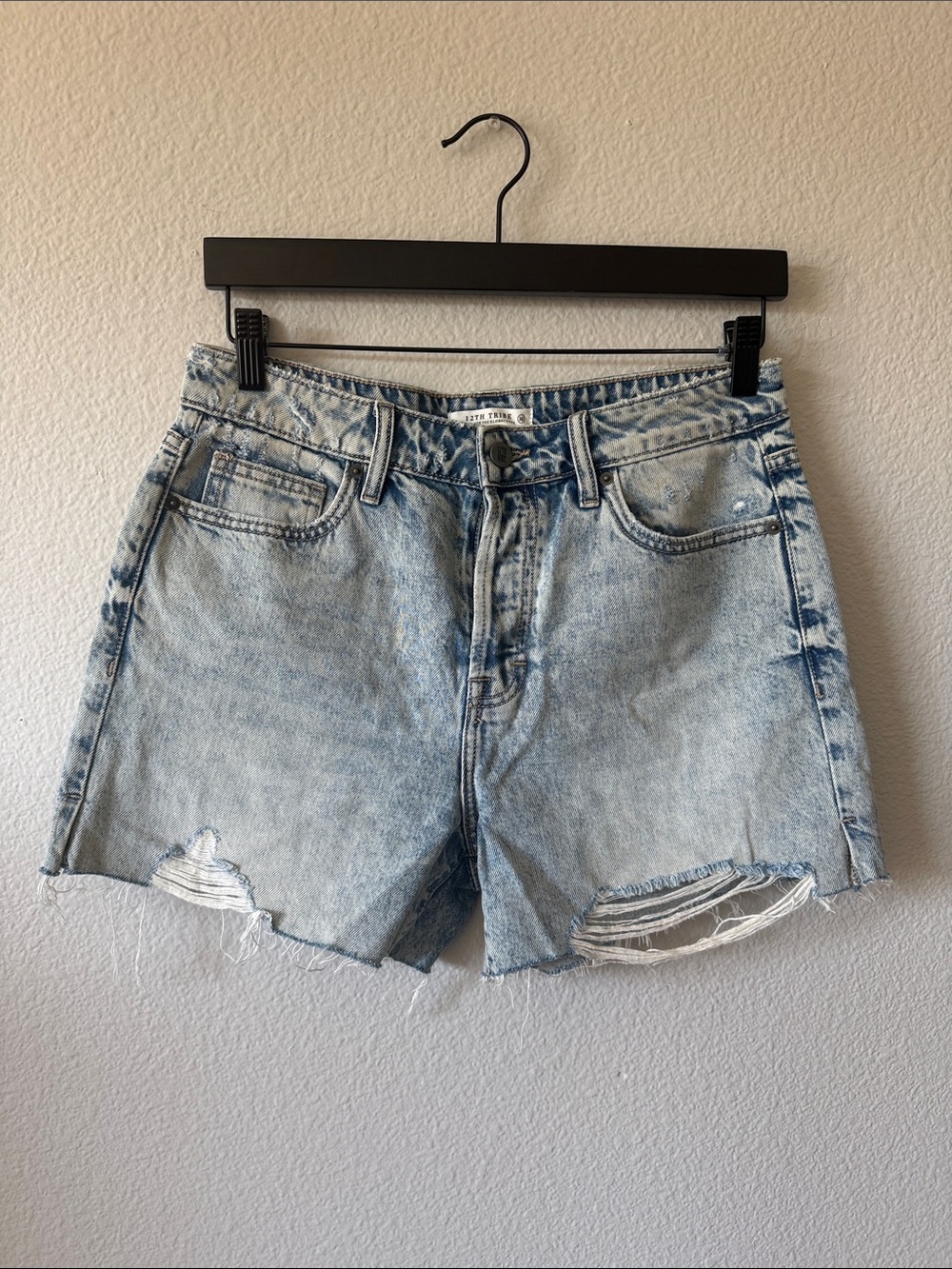 12th Tribe Light Blue Distressed High-Waist Denim Shorts Size M